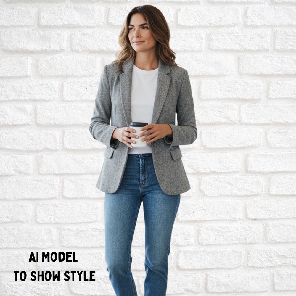 Banana Republic Gray Herringbone Two-Button Blazer